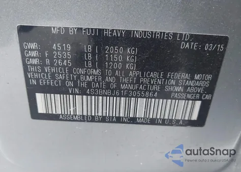 2015 Subaru Legacy 2.5I Limited z USA, uszkodzony, nr VIN 4S3BNBJ61F3055864